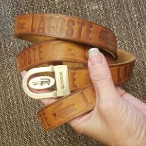 RARE Vintage Lacoste leather embossed monogrammed belt and buckle Warrior